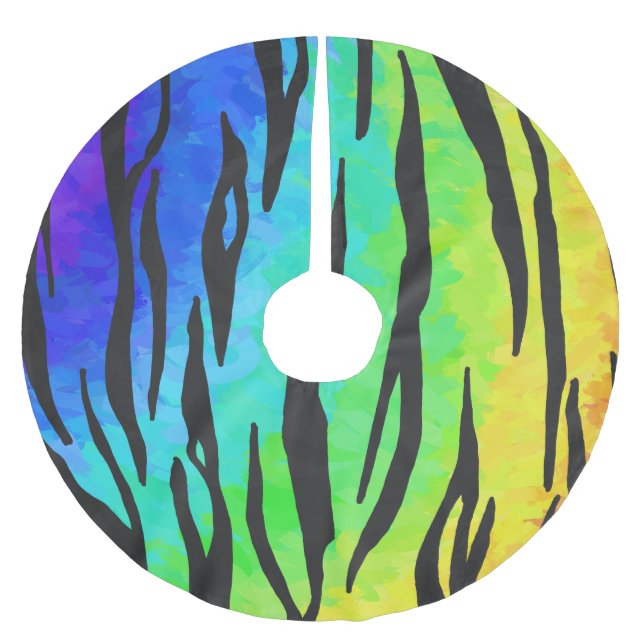 Tiger Black and Rainbow Stuff Brushed Polyester Tree Skirt (Front)