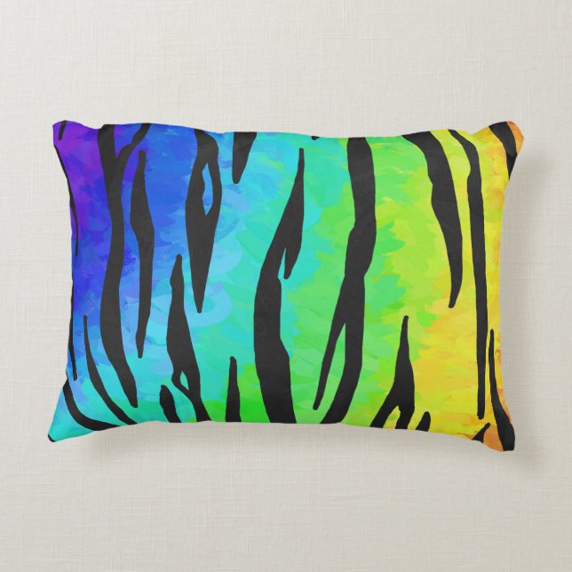 Tiger Black and Rainbow Stuff Decorative Cushion (Back)