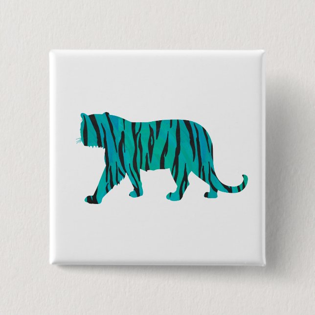 Tiger Black and Teal Print 15 Cm Square Badge (Front)