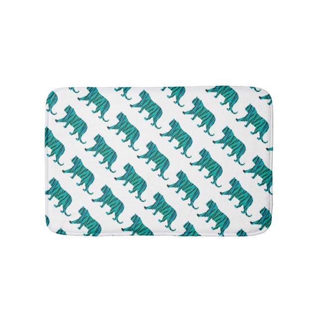 Tiger Black and Teal Print Bath Mat (Front)