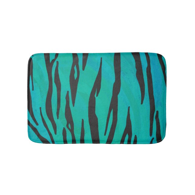 Tiger Black and Teal Print Bath Mat (Front)