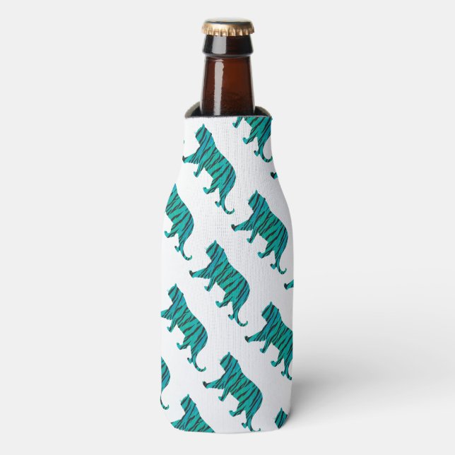 Tiger Black and Teal Print Bottle Cooler (Bottle Front)
