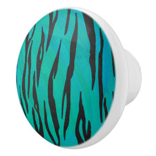 Tiger Black and Teal Print Ceramic Knob