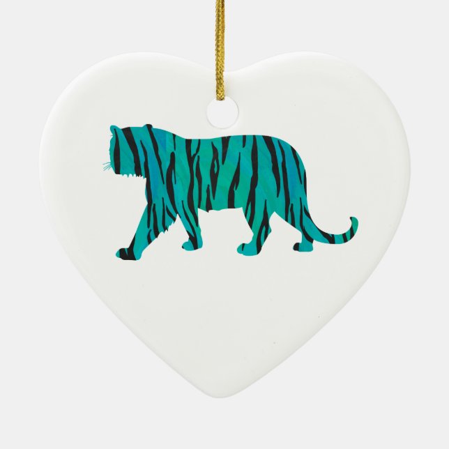 Tiger Black and Teal Print Ceramic Tree Decoration (Back)