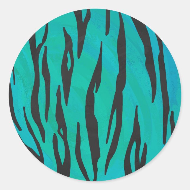 Tiger Black and Teal Print Classic Round Sticker (Front)