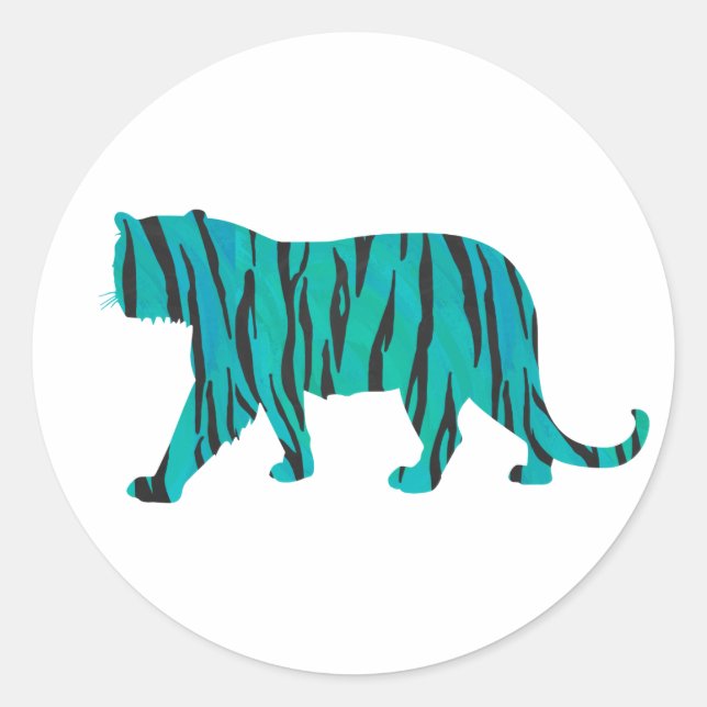 Tiger Black and Teal Print Classic Round Sticker (Front)