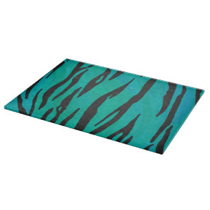 Tiger Black and Teal Print Cutting Board