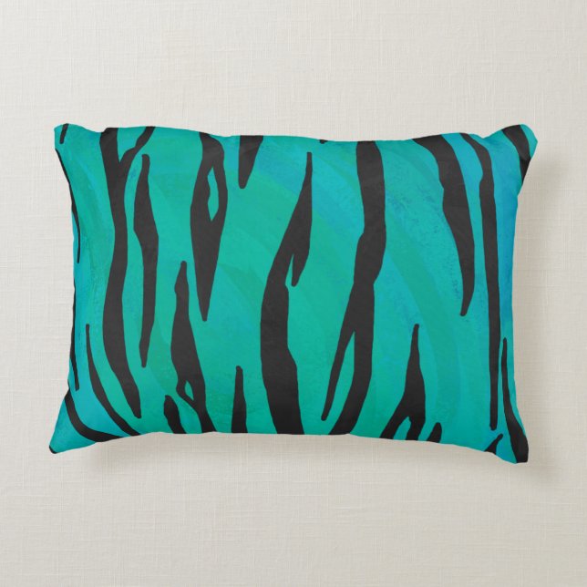Tiger Black and Teal Print Decorative Cushion (Back)