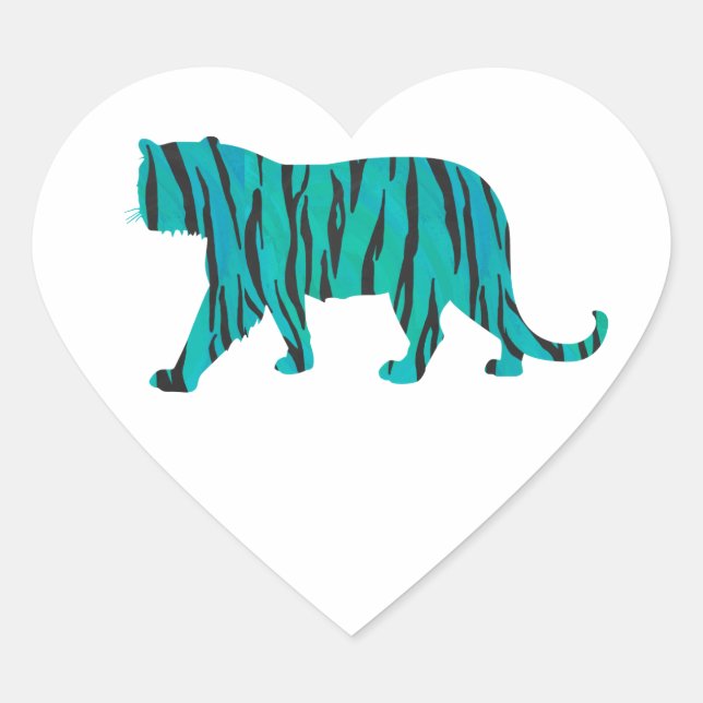 Tiger Black and Teal Print Heart Sticker (Front)