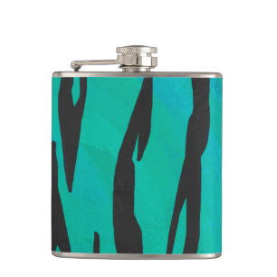 Tiger Black and Teal Print Hip Flask