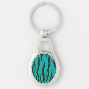 Tiger Black and Teal Print Key Ring