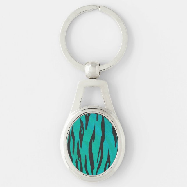 Tiger Black and Teal Print Key Ring (Front)