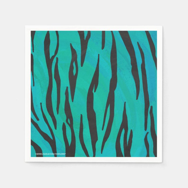 Tiger Black and Teal Print Napkin (Front)