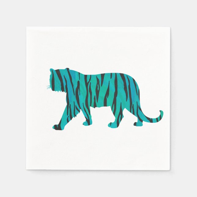 Tiger Black and Teal Print Napkin (Front)