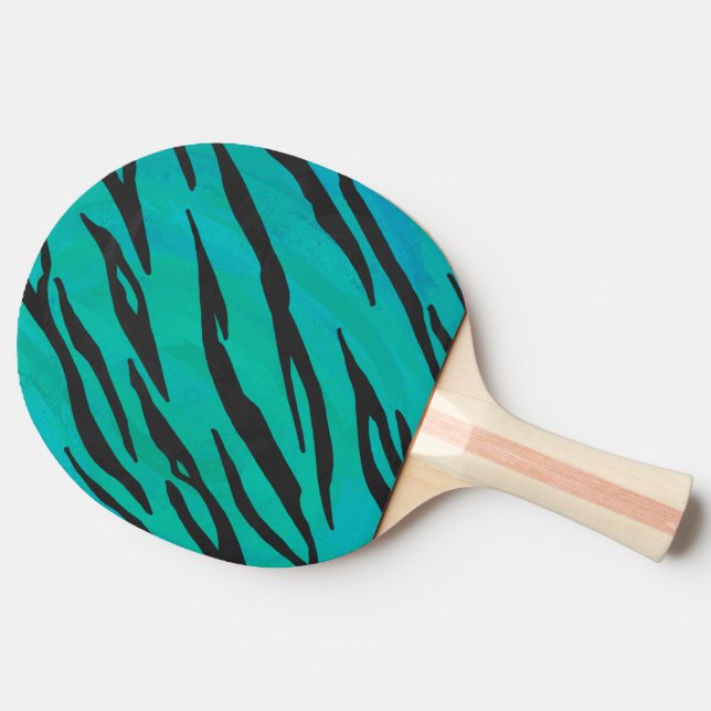 Tiger Black and Teal Print Ping Pong Paddle (Back Side)