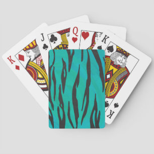 Tiger Black and Teal Print Playing Cards