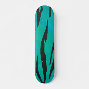 Tiger Black and Teal Print Skateboard