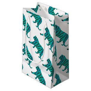 Tiger Black and Teal Print Small Gift Bag