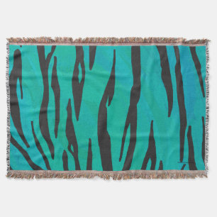 Tiger Black and Teal Print Throw Blanket