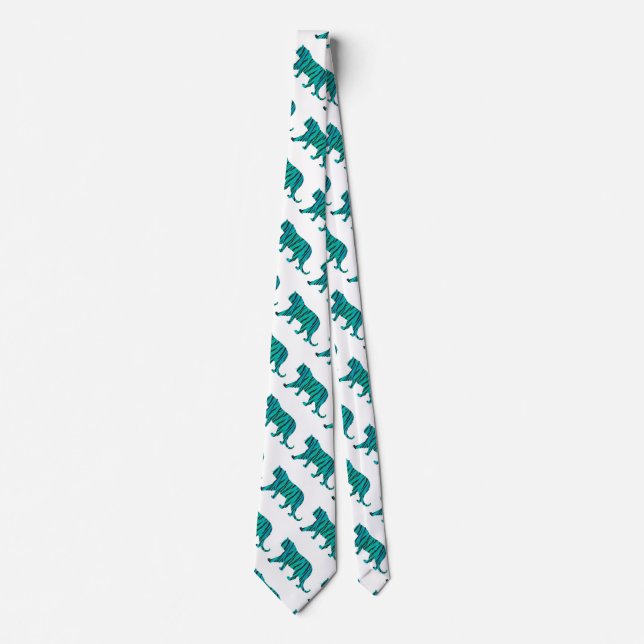 Tiger Black and Teal Print Tie (Front)