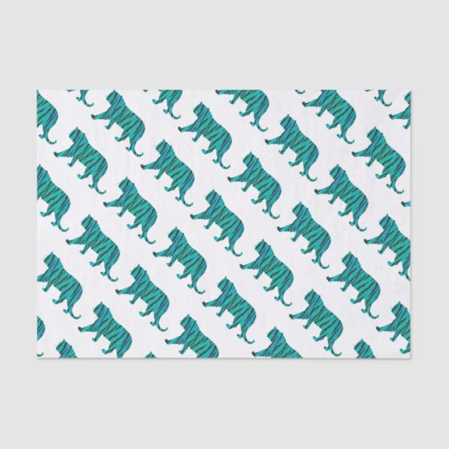 Tiger Black and Teal Print Tissue Paper (Front)