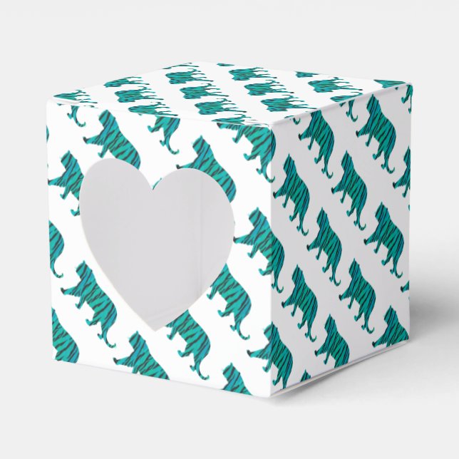 Tiger Black and Teal Silhouettes Favour Box (Front Side)