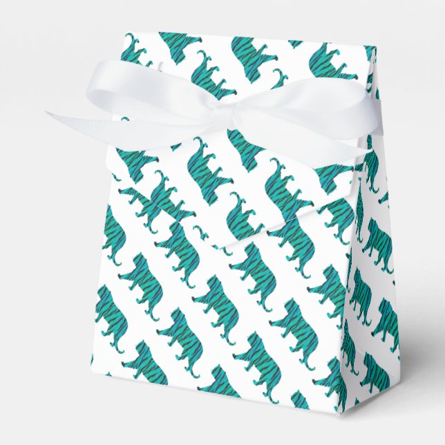 Tiger Black and Teal Silhouettes Favour Box (Front Side)