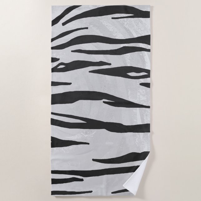 Tiger Black and White Art Beach Towel (Front)