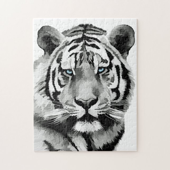 Tiger Black and White Blue eyes Jigsaw Puzzle (Vertical)