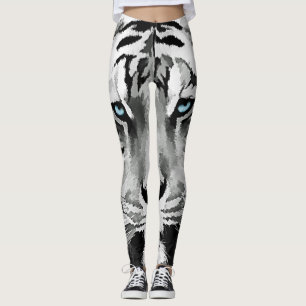 Tiger Black and White Blue eyes Leggings