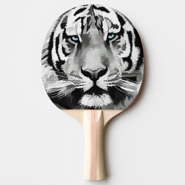 Tiger Black and White Blue eyes Ping Pong Paddle (Front)