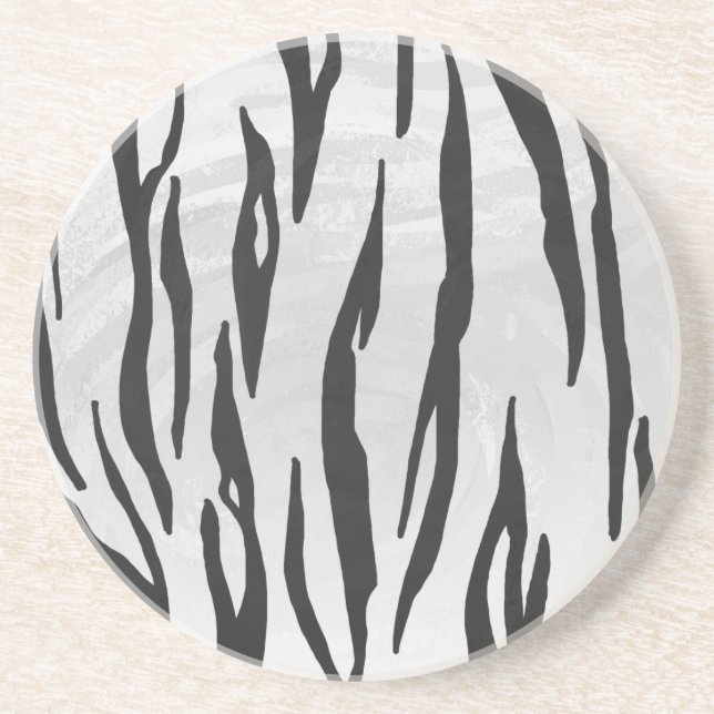 Tiger Black and White Print Coaster (Front)