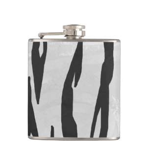 Tiger Black and White Print Hip Flask