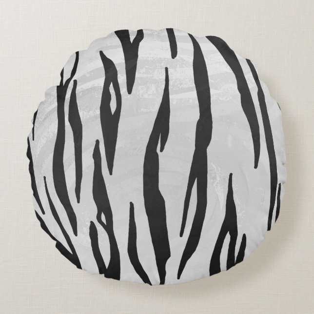 Tiger Black and White Print Round Cushion (Front)