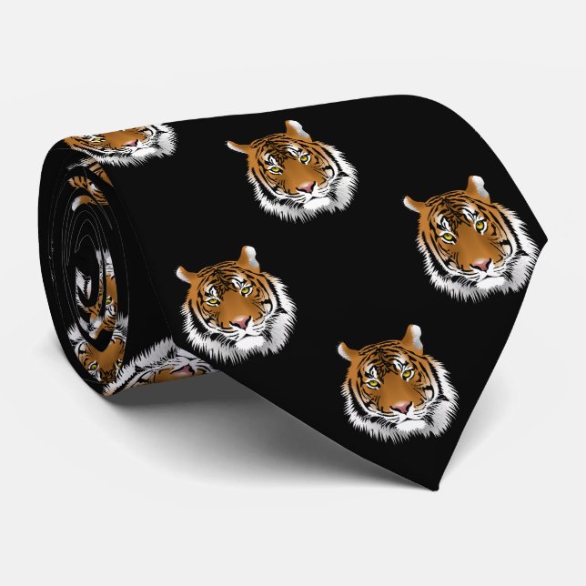 Tiger Black Background Tie (Rolled)