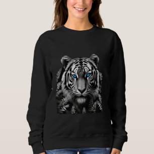 Tiger Black White Art with Stunning Blue Eyes Sweatshirt