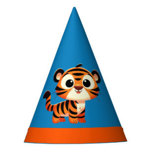Tiger Blue Orange Boy 3rd Birthday Party Hat