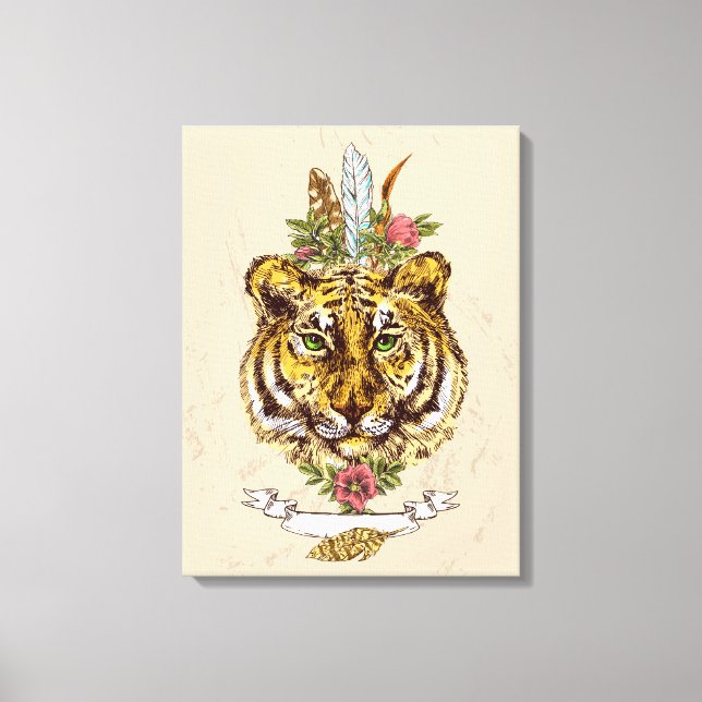 Tiger Boho Style Portrait Canvas Print (Front)