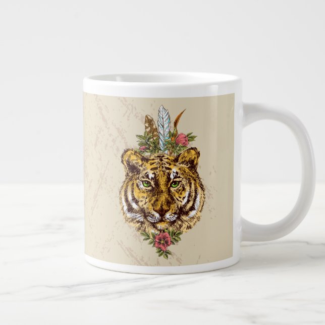 Tiger Boho Style Portrait Large Coffee Mug (Right)