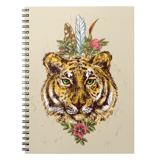 Tiger Boho Style Portrait Notebook (Front)