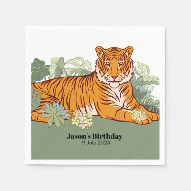 Tiger boy party, animal jungle napkin (Front)