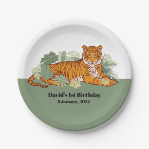 Tiger boy party, animal jungle paper plate