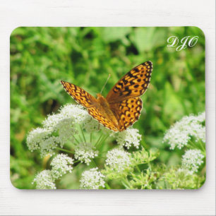 Tiger Butterfly on White Flower Mouse Pad