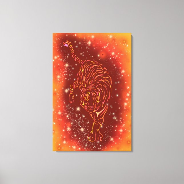 Tiger Canvas Print Running At Galaxy Starry Night (Front)