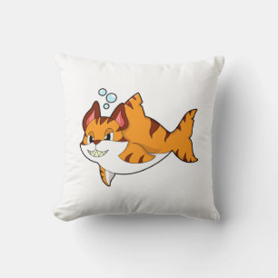 Tiger cat as Shark in Water.PNG Cushion