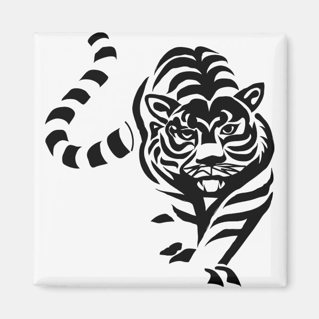 Tiger Cat Big Black White Stripes Prowl Walk Magnet (Front)