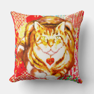 Tiger Cat Decoratie Red Fabrics DesignThrow Pillow