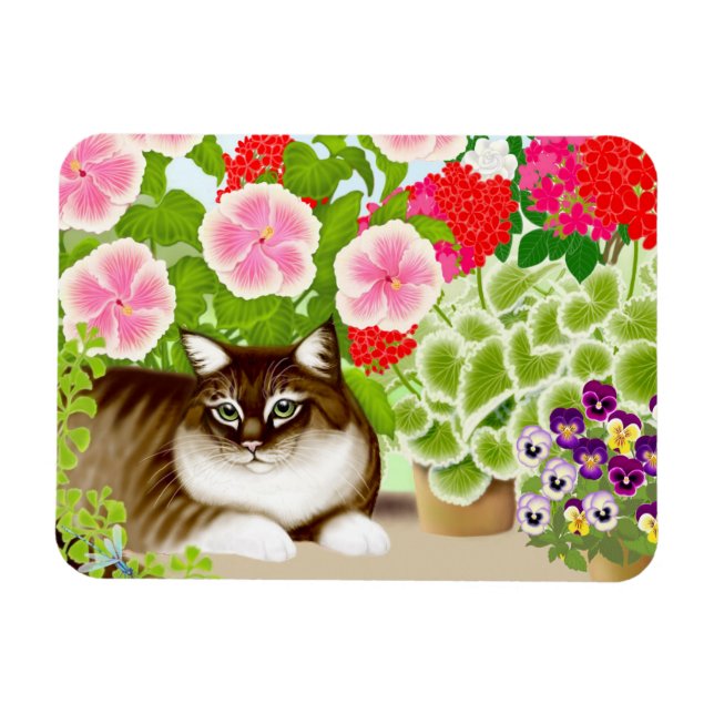 Tiger Cat in Patio Jungle Premium Magnet (Horizontal)