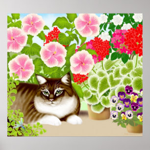 Tiger Cat in the Garden Jungle Poster