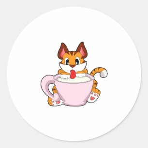 Tiger cat with Cup of Milk.PNG Classic Round Sticker